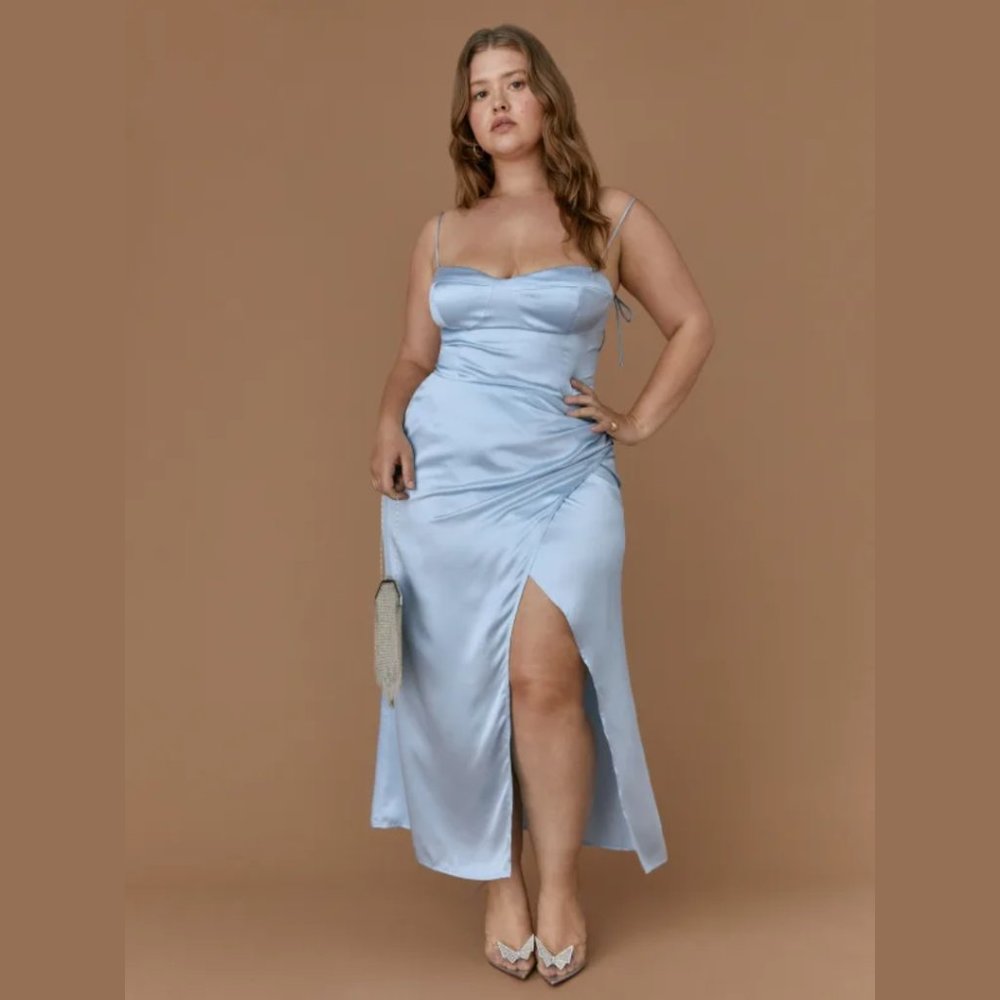 Reformation Marguerite Silk Dress Horizon Tie Straps Smocking Back Wrap Skirt